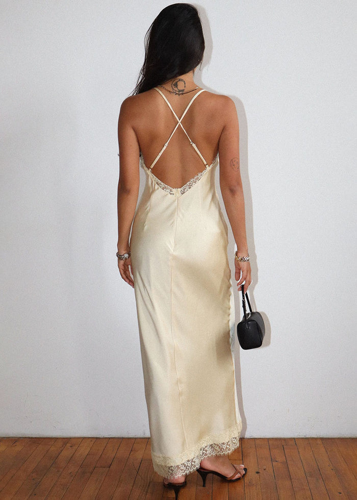 Blake Lace Trim Slip Midi Dress - Butter