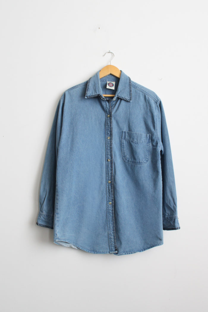 blanket stitch denim work shirt