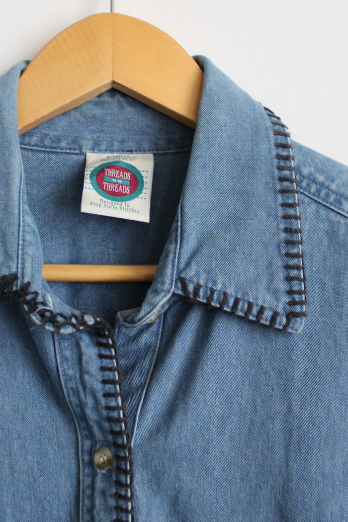 blanket stitch denim work shirt