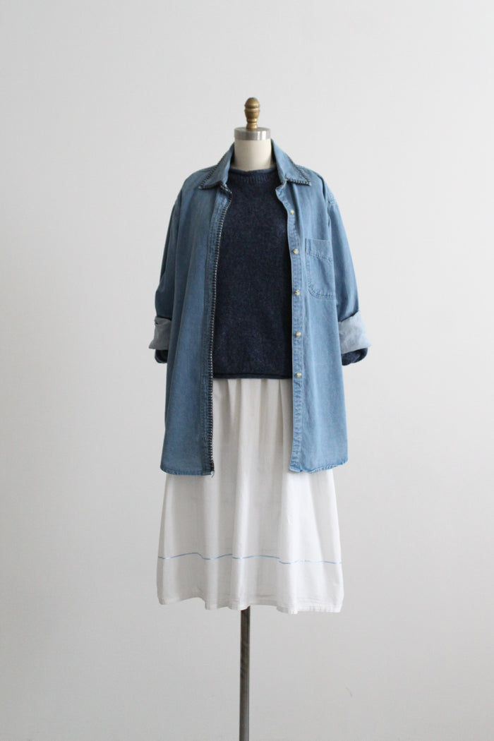 blanket stitch denim work shirt