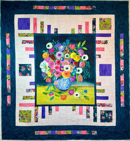 Blooming Bouquet Panel Kit - Lovely Day Pattern - 74"x80", quilting fabric by GE Designs
