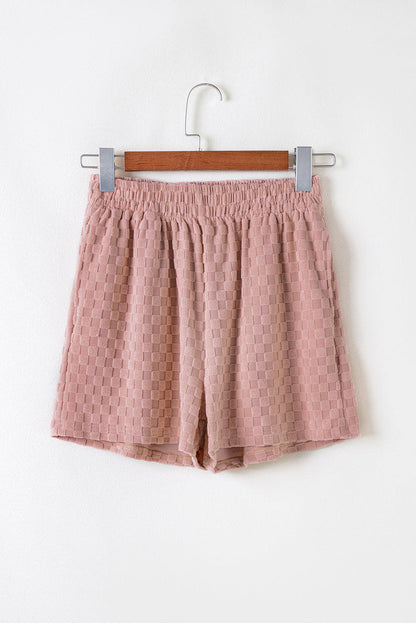 Blossom Checkered Textured Long Sleeve Top and Shorts Set - Two Piece Sets/Short Sets