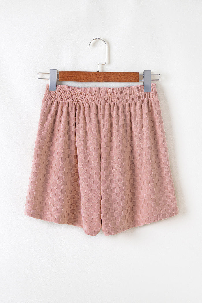 Blossom Checkered Textured Long Sleeve Top and Shorts Set - Two Piece Sets/Short Sets