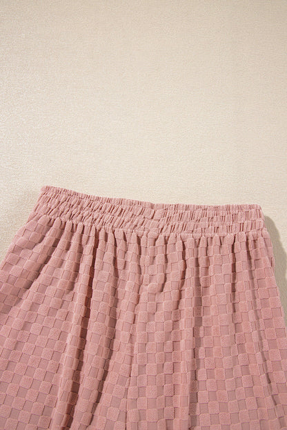 Blossom Checkered Textured Long Sleeve Top and Shorts Set - Two Piece Sets/Short Sets