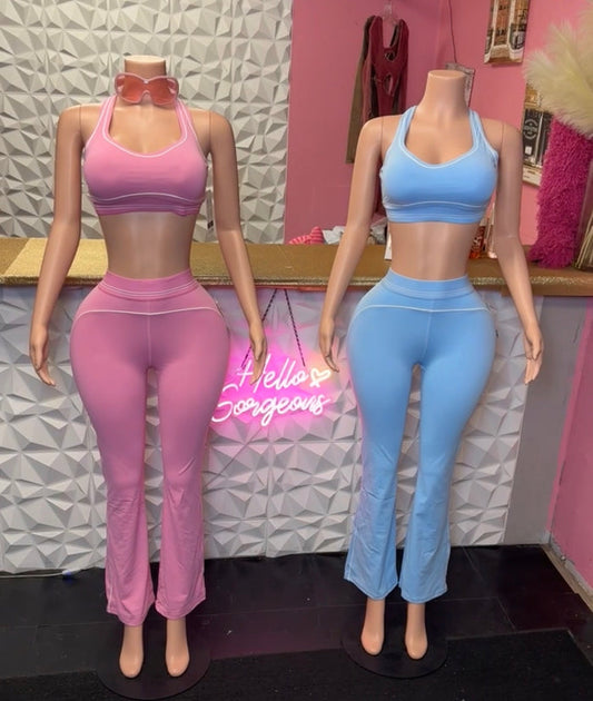 Two Piece Activewear Set In Pink and Blue