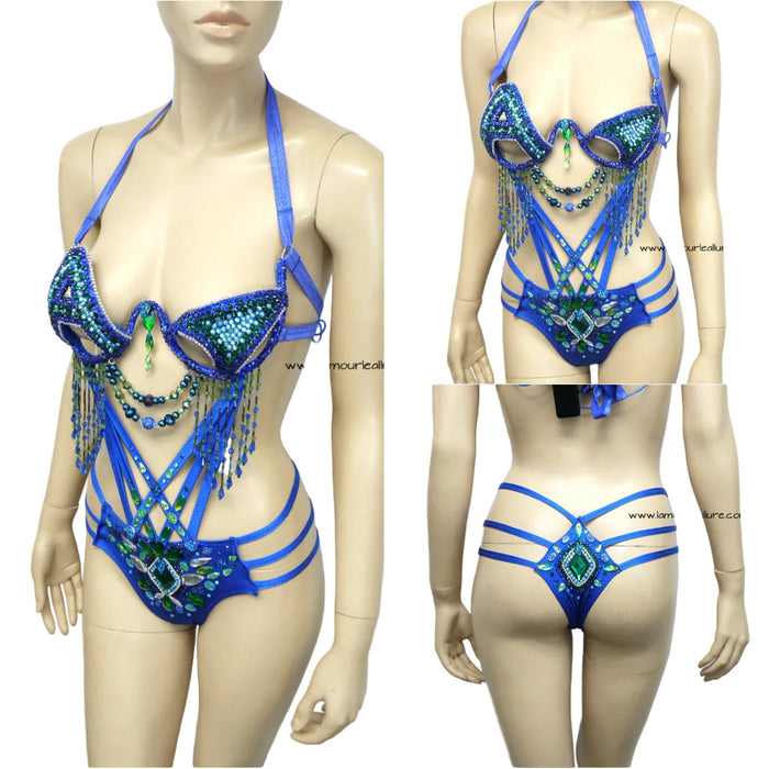 Blue Green ASOT A State of Trance Armin Van Buuren Carnival Samba Rhinestone Monokini