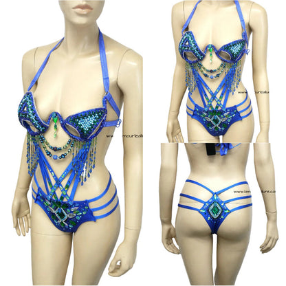 Blue Green ASOT A State of Trance Armin Van Buuren Carnival Samba Rhinestone Monokini