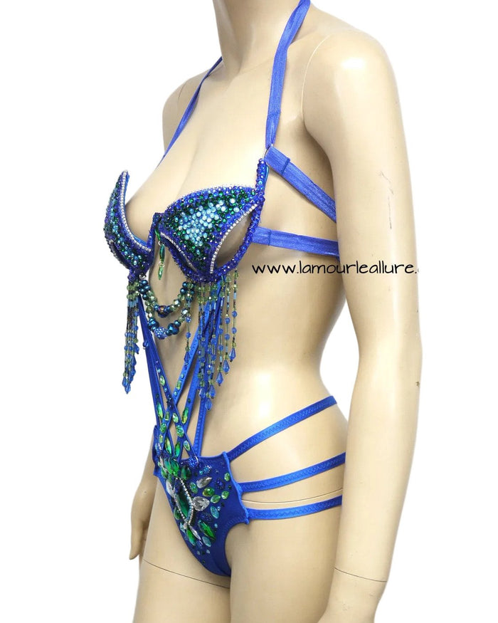 Blue Green ASOT A State of Trance Armin Van Buuren Carnival Samba Rhinestone Monokini