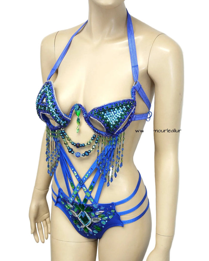 Blue Green ASOT A State of Trance Armin Van Buuren Carnival Samba Rhinestone Monokini
