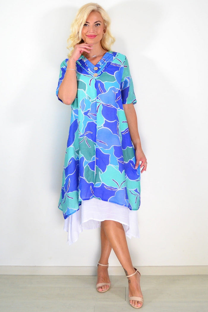 Blue and green summer tunic dress by La Mode featuring a relaxed fit and lightweight fabric, perfect for warm weather.
