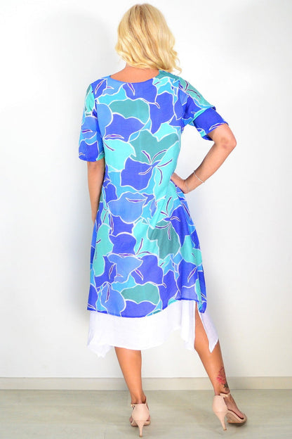 Blue and green summer tunic dress by La Mode featuring lightweight fabric and relaxed fit, perfect for warm weather.