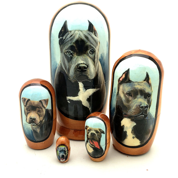 Blue Nose Pitbull Dog Breed Russian Doll Set 4"Tall