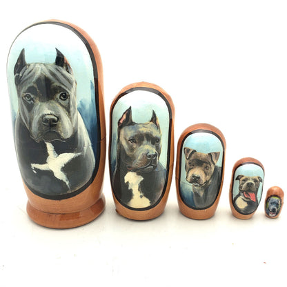 Blue Nose Pitbull Dog Breed Russian Doll Set 4"Tall