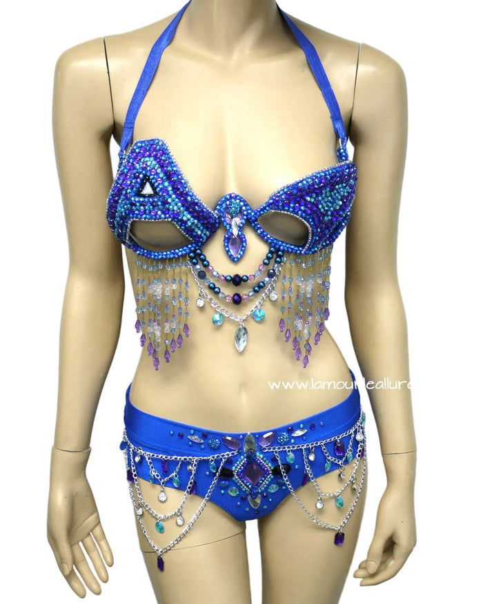 Blue Purple ASOT A State of Trance Armin Van Buuren Samba Rhinestone Cage Bra Bottom