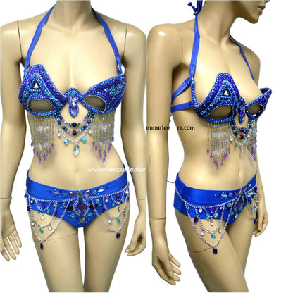 Blue Purple ASOT A State of Trance Armin Van Buuren Samba Rhinestone Cage Bra Bottom