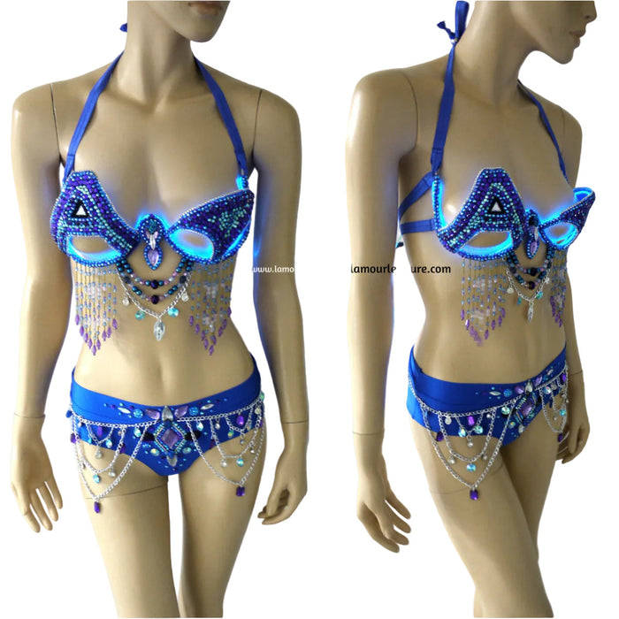 Blue Purple ASOT A State of Trance Armin Van Buuren Samba Rhinestone Cage Bra Bottom