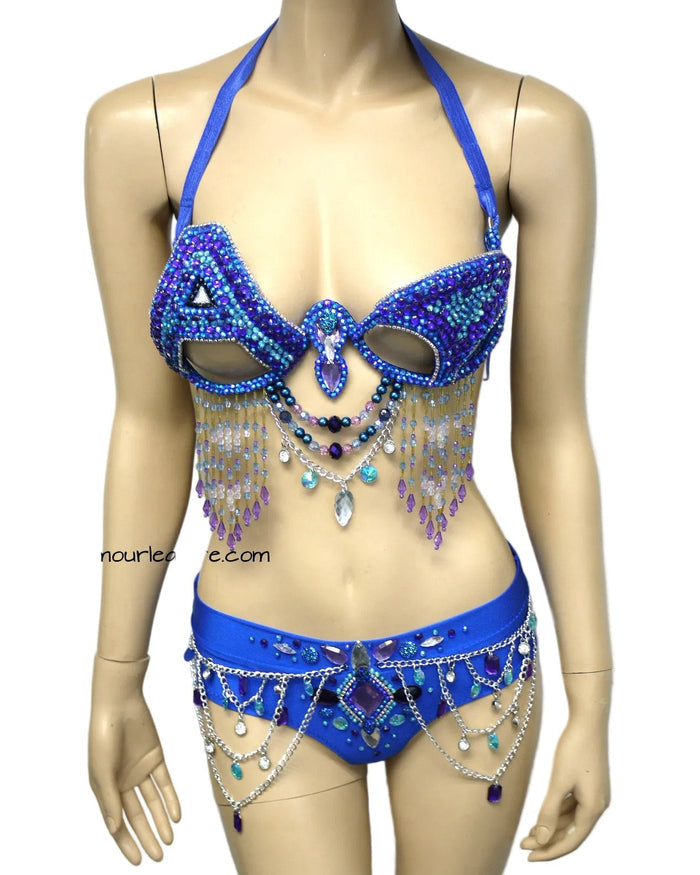 Blue Purple ASOT A State of Trance Armin Van Buuren Samba Rhinestone Cage Bra Bottom