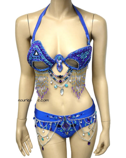 Blue Purple ASOT A State of Trance Armin Van Buuren Samba Rhinestone Cage Bra Bottom