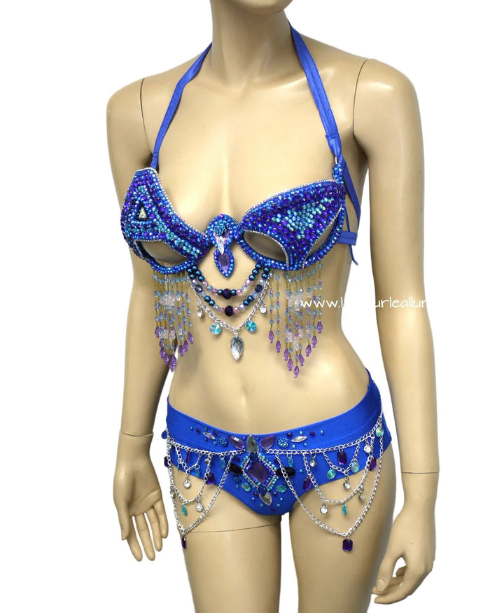 Blue Purple ASOT A State of Trance Armin Van Buuren Samba Rhinestone Cage Bra Bottom