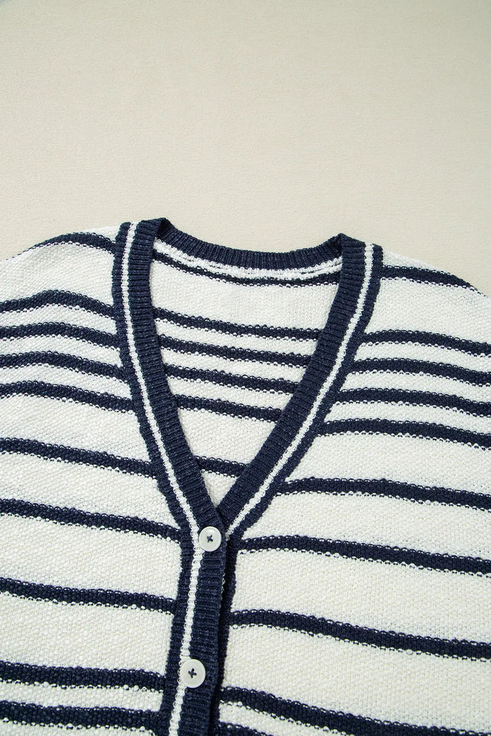 Blue Stripe Loose Buttoned V Neck Sweater Vest - Sweaters & Cardigans/Sweater Vests