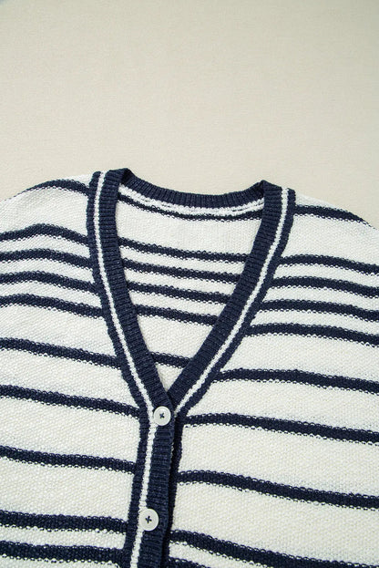 Blue Stripe Loose Buttoned V Neck Sweater Vest - Sweaters & Cardigans/Sweater Vests