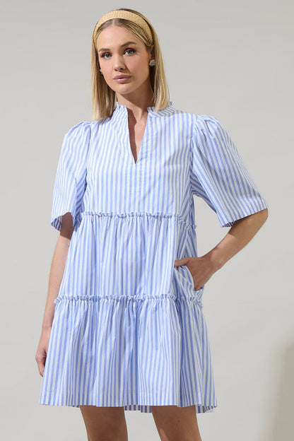 Boe Striped Dixie Split Neck Shift Dress