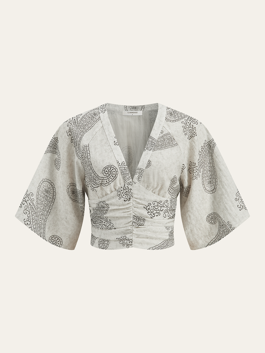 Boho Print Ruched Crop Top