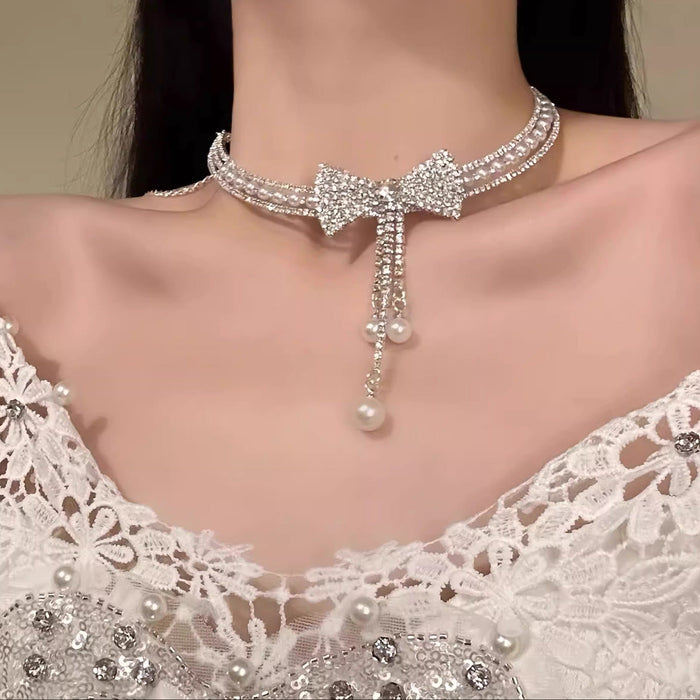 Bow Diamond Choker Necklace - Fashionnsio