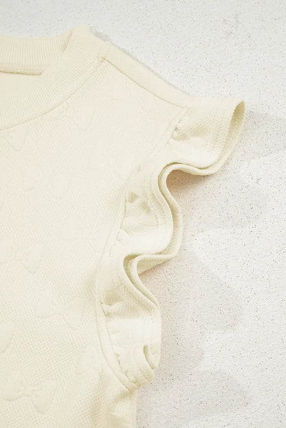 Bow Jacquard Ruffle Sleeve Short Co-ord Set - Two Piece Sets/Short Sets