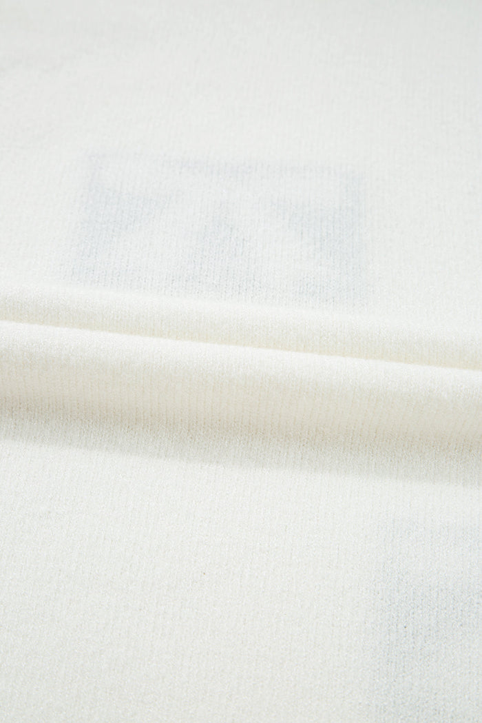 Bow Pattern Knit Short Sleeve White Sweater - Sweaters & Cardigans/Short