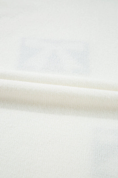 Bow Pattern Knit Short Sleeve White Sweater - Sweaters & Cardigans/Short