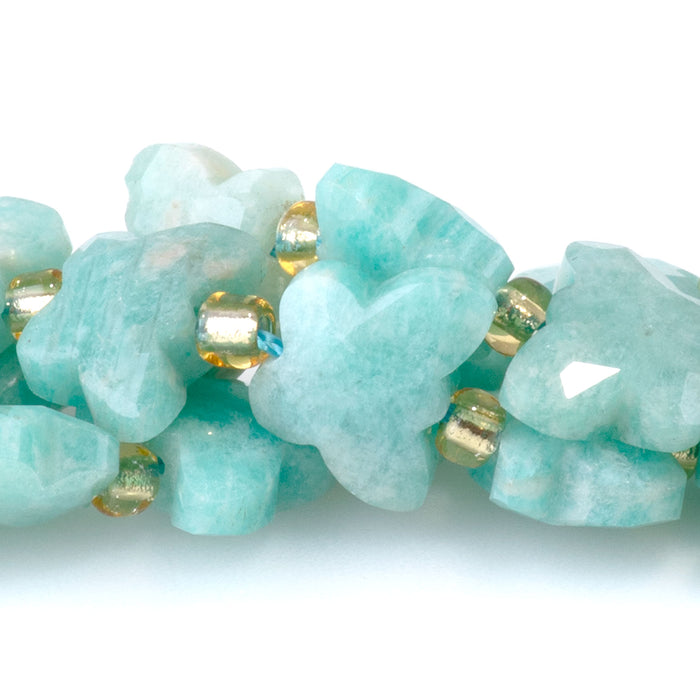 This is a Dakota Stones 10x8mm Brazilian Amazonite Butterfly Gemstone strand with A grade faceted beads in 15-16 inch strand.