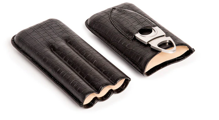 Brouk & Co. Black Croc Triple Travel Cigar Holder
