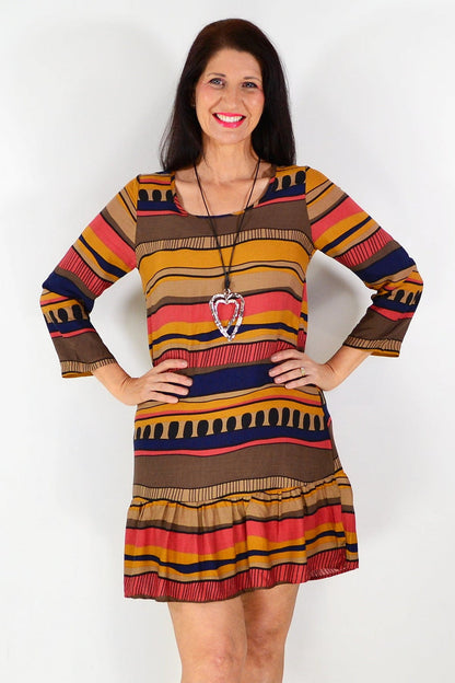 Brown swirls pattern tunic dress by Hourglass, featuring a relaxed fit and flowing fabric, perfect for casual wear.