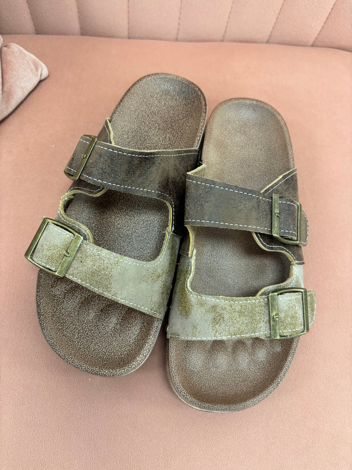 Buckle Strap Slide Sandals: Coffee - Intimate Whispers