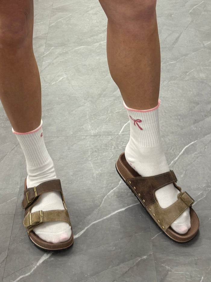 Buckle Strap Slide Sandals: Coffee - Intimate Whispers