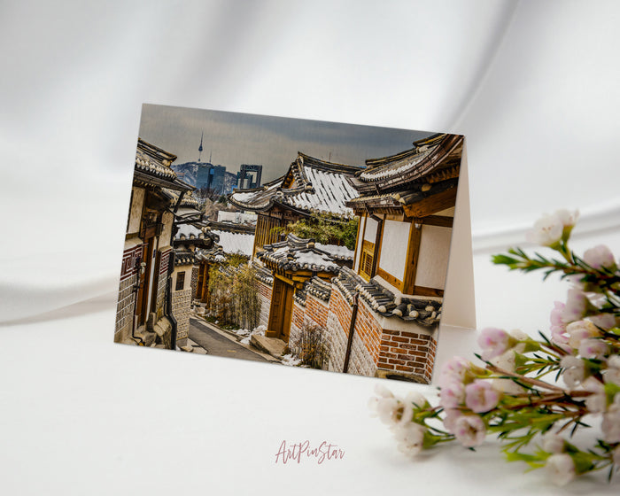 Bukchon Hanok Historic District, Seoul, South Korea Landscape Custom Greeting Cards
