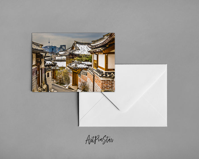 Bukchon Hanok Historic District, Seoul, South Korea Landscape Custom Greeting Cards