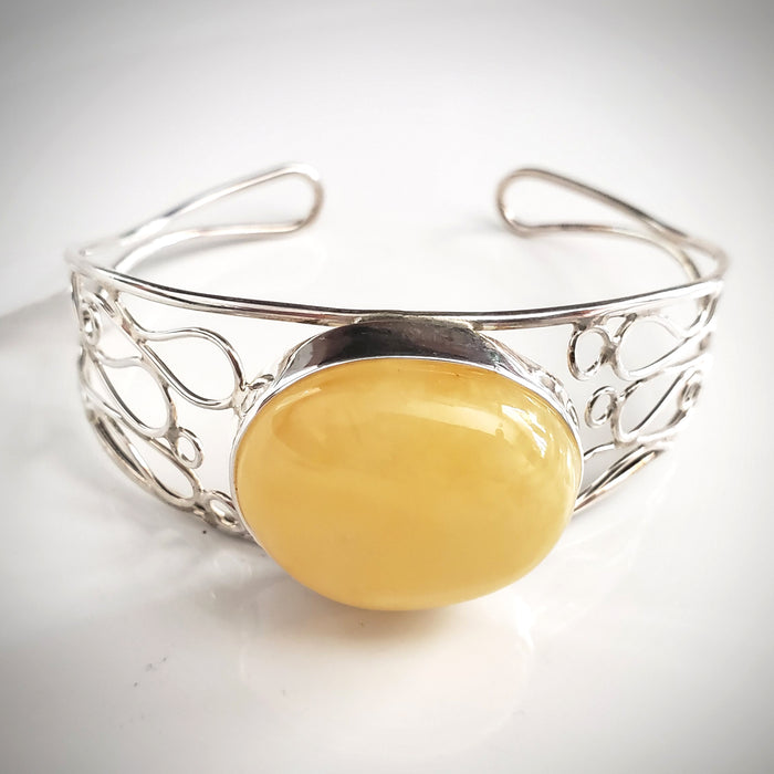 butterscotch amber cuff sterling silver modern bracelet
