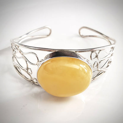 butterscotch amber cuff sterling silver modern bracelet