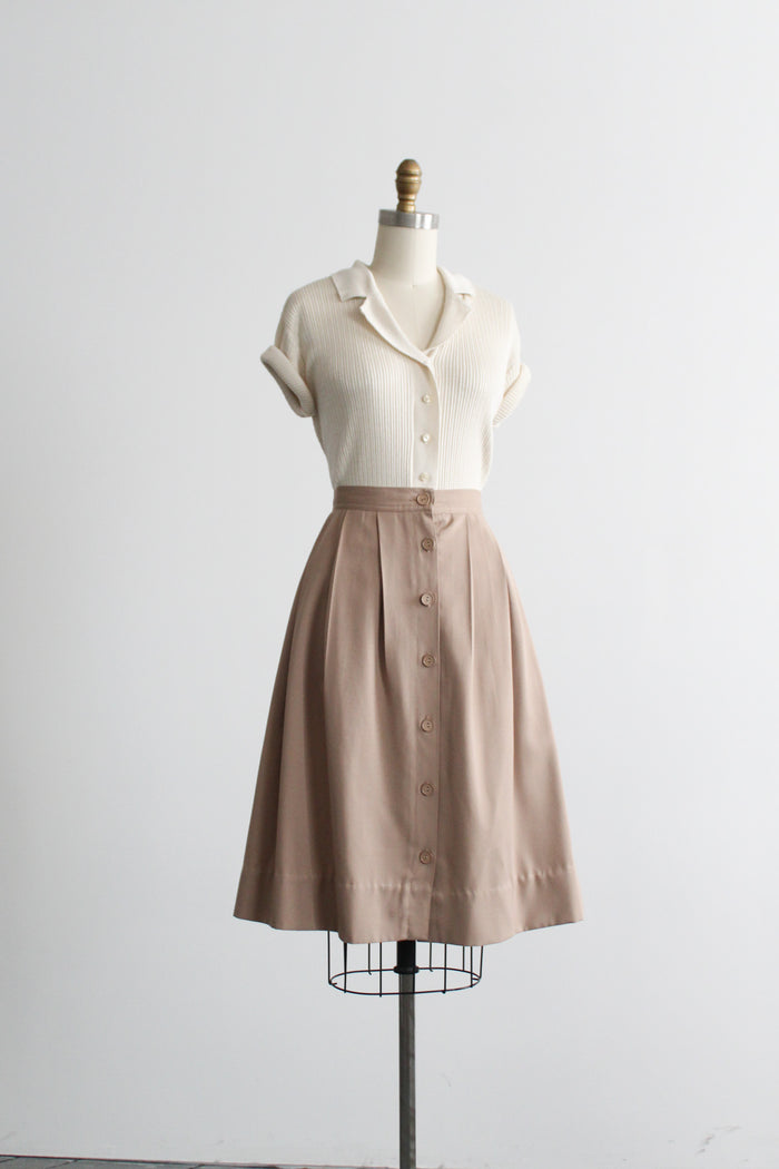 button front almond midi skirt