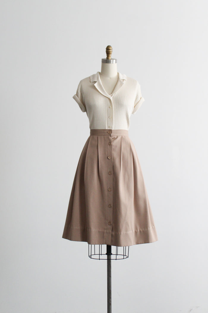 button front almond midi skirt