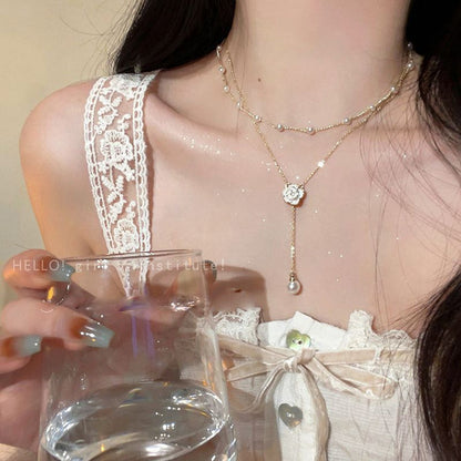 Camellia Double-Layer Pearl Necklace - Fashionnsio