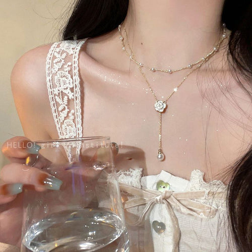 Camellia Double-Layer Pearl Necklace - Fashionnsio