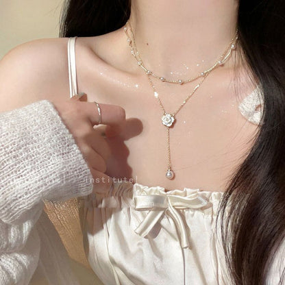 Camellia Double-Layer Pearl Necklace - Fashionnsio
