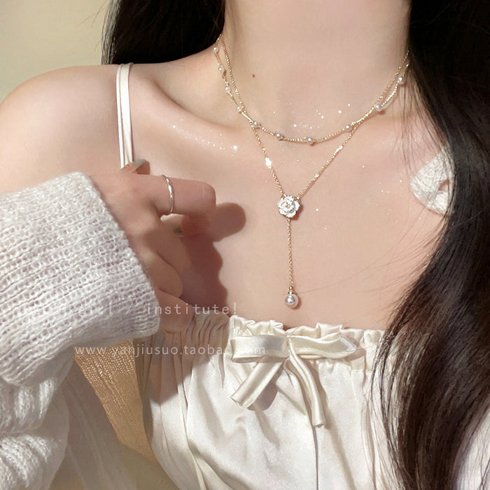 Camellia Double-Layer Pearl Necklace - Fashionnsio