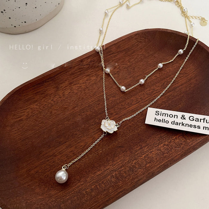 Camellia Double-Layer Pearl Necklace - Fashionnsio
