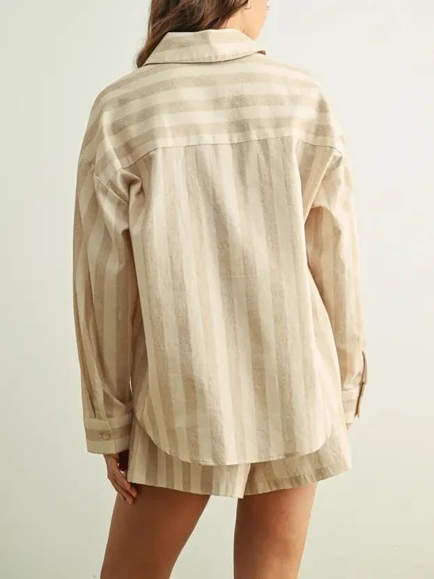 Caroline Striped Button Front L/S Shirts