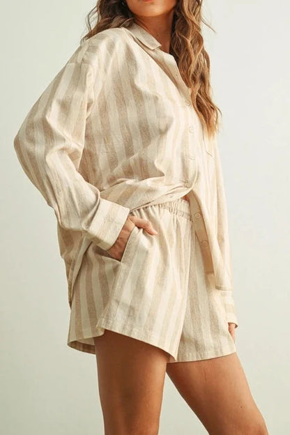 Caroline Striped Elastic Band Waist Shorts