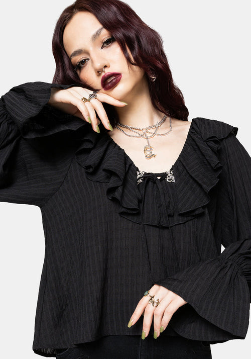 Cassidy Crinkle Sleeve Lace Up Blouse